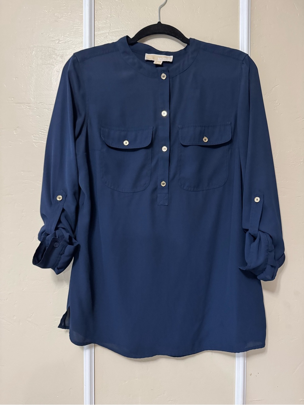 Michael Kors Navy Button-Front Roll-Tab Tunic